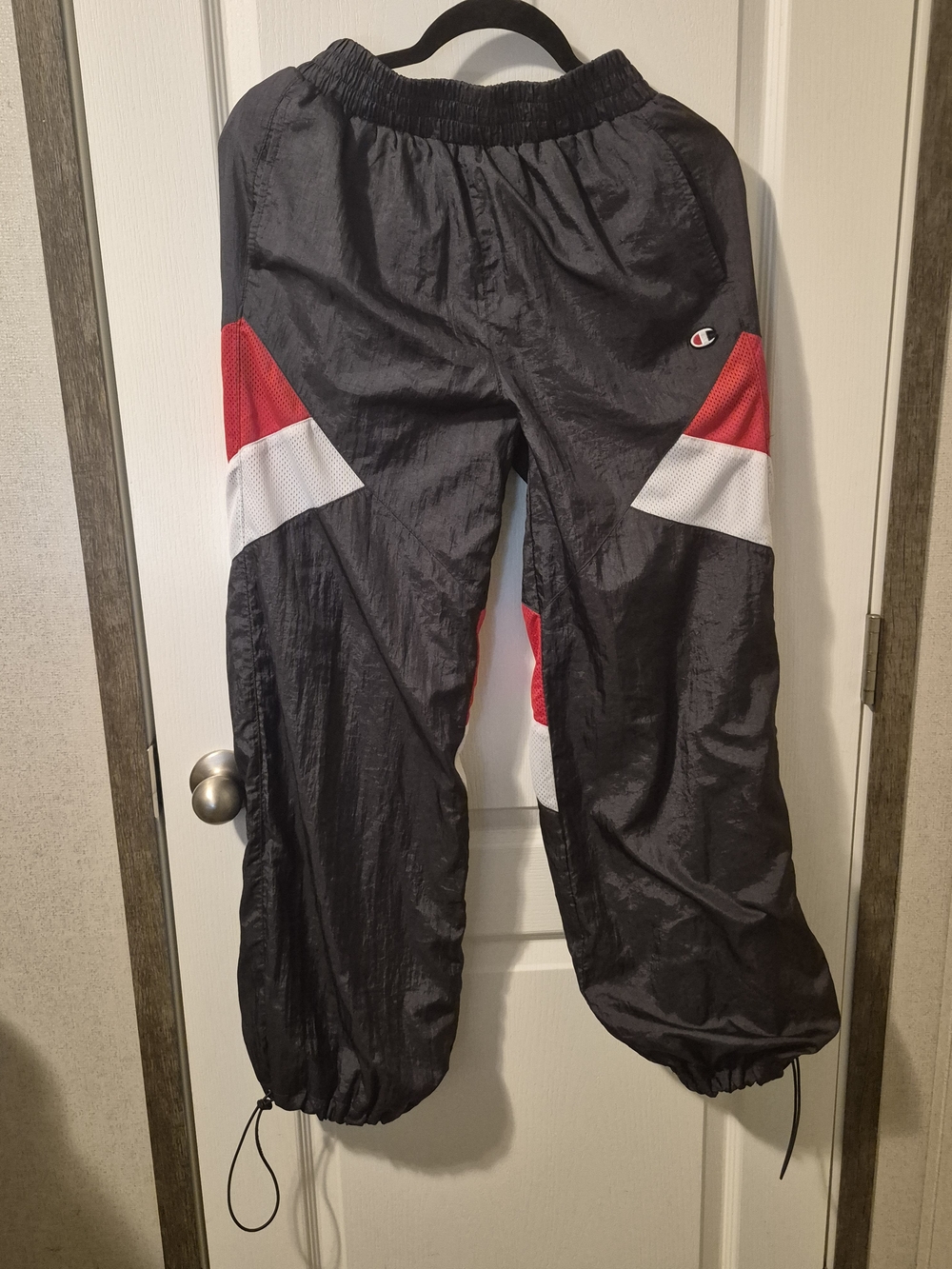 Champion Gray Red White Nylon Track Pants Athletic Athleisure Walking Jogging